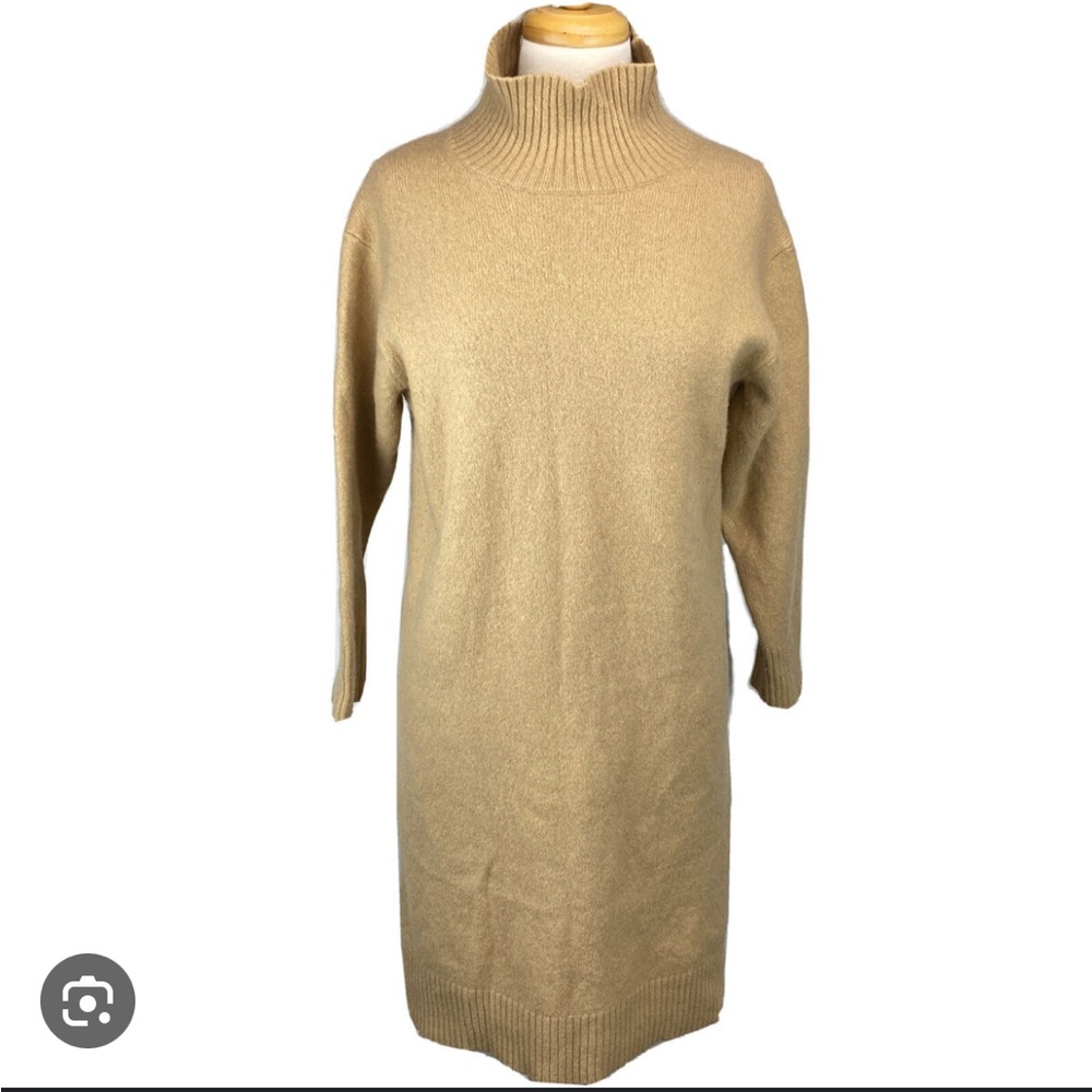 Uniqlo Tan Wool Blend Sweater Dress Turtleneck Mockneck Long Sleeve Large